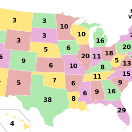  "Puntos" que aporta cada estado en las elecciones presidenciales (explicado en el post). Fuente de la imagen: Wikipedia
