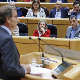 El presidente del Partido Popular, Alberto Núñez Feijóo, interviene durante su segundo 'cara a cara' en el Senado, a 18 de octubre de 2022, en Madrid (España). -Alejandro Martínez Vélez / Europa Press