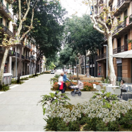 Simulació de com podria ser la futura superilla del carrer Girona i entorns. — Ajuntament de Barcelona / ACN
<p>