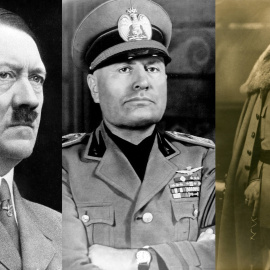 Imagen combinada de Adolf Hiitler, Benito Mussolini y Francisco Franco. -Wikipedia Commons