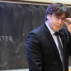 El president de la Generalitat, Carles Puigdemont, en una conferencia en el Trinity College de Dublin. REUTERS