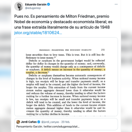 Tuit del economista Eduardo Garzón