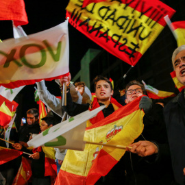 Seguidores de Vox, enla noche electoral del 10-N, en el exterior de la sede de partido de ultraderecha. REUTERS/Susana Vera