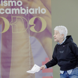  La directora general de Diversidad Sexual y Derechos LGTBI del Ministerio de Igualdad, Boti García Rodrigo, interviene en el acto 'Feminismo para cambiarlo todo', en el centro MEEU (Madrid Exposiciones y Eventos Urbanos), en la Estación de Chamartín, 