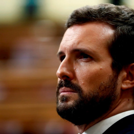 El líder del PP, Pablo Casado, durante un pleno del Congreso. EFE/Mariscal/Archivo