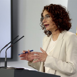 María Jesús Montero durante la comparecencia a los medios de comunicación. Imagen cedida por La Moncloa.