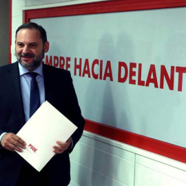 El ministro de fomento en Funciones y secretario de área de Organización del PSOE, José Luis Ábalos, en una comparecencia en la sede del PSOE. (KIKO HUESCA | EFE)