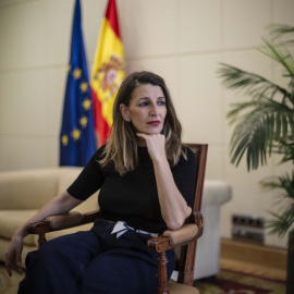 Yolanda Díaz en un momento de la entrevista con Público. JAIRO VARGAS​