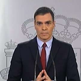 El presidente del Gobierno, Pedro Sánchez, comparece para explicar las medidas que implica el estado de alarma. / CAPTURA