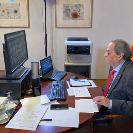 El president de la Generalitat, Quim Torra, reunit per videoconferència amb el president espanyol, Pedro Sánchez, i amb els presidents autonòmics, per fer seguiment de la pandèmia del coronavirus,  GOVERN