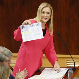 La presidenta de la Comunidad de Madrid, Cristina Cifuentes, durante el pleno celebrado este jueves en la Asamblea de Madrid./EFE