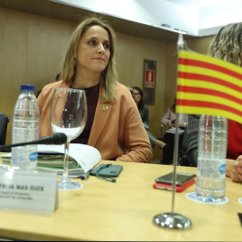 La secretaria de Economía de la Generalitat, Natàlia Mas (c), al inicio de la reunión del Consejo de Política Fiscal y Financiera (CPFF), celebrada esta tarde en Madrid. EFE/ Kiko Huesca