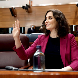 La presidenta regional, Isabel Díaz Ayuso, durante la sesión de control al ejecutivo regional, este jueves. EFE