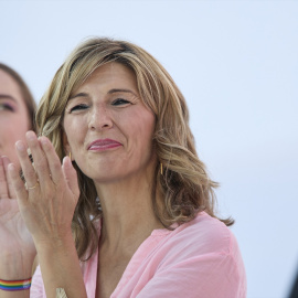  La vicepresidenta segunda, Yolanda Díaz, durante el primer acto de Sumar, en Matadero, Madrid. -Jesús Hellín / Europa Press