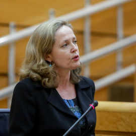 La vicepresidenta tercera de Asuntos Económicos, Nadia Calviño, durante su intervención en el pleno en el Senado. E.P./R.Rubio.POOL