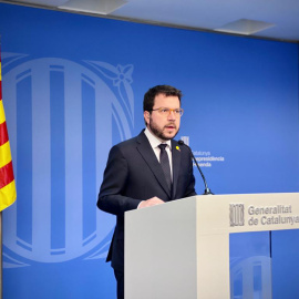 Pla americà del vicepresident, Pere Aragonès, durant la compareixença d'aquest dissabte. Imatge del 2 de maig del 2020. (Horitzontal)