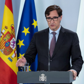 GRAF5440. MADRID, 03/04/2020.- Fotografía facilitada por Moncloa del ministro de Sanidad, Salvador Illa, durante la rueda de prensa ofrecida este viernes en Madrid por el Gobierno para informar de la evolución de la pandemia del Coranovirus. EFE/POOL MO