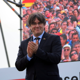 Pla mig de l'eurodiputat, Carles Puigdemont, després de pronunciar el seu discurs a l'acte del Consell per la República. Imatge del 29 de febrer del 2020. Eli Don | ACN