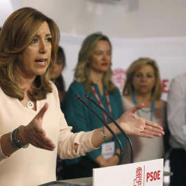 La presidenta de la Junta de Andalucía, Susana Díaz, comparece en Ferraz tras conocer los resultados de las primarias para la Secretaría General del PSOE. - EFE