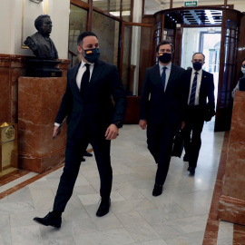 El líder de Vox, Santiago Abascal, en los pasillos del Congreso. /EFE
