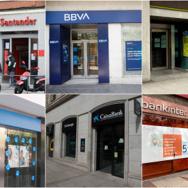 Oficinas de los seis grandes bancos españoles, Santader, Bankia, BBVA, Caixabank, Bankinter y Sabadell. E.P./EFE