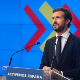 El presidente del PP, Pablo Casado, durante la Junta Directiva Nacional. Fuente: PP/David Mudarra.