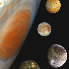 Imagen de Júpiter y sus lunas Ío, Europa, Ganímedes y Calisto.-NASA