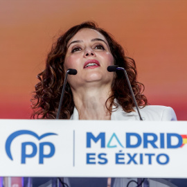 La presidenta de la Comunidad de Madrid y presidenta del Partido Popular (PP) de Madrid, Isabel Díaz Ayuso, inaugura la tercera jornada 'Popular', 'La persona en el centro', en el Auditorio Joaquín Rodrigo de Las Rozas, a 13 de enero de 2023, en Las Roz