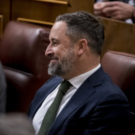  El líder de Vox, Santiago Abascal, durante una sesión plenaria en el Congreso de los Diputados, a 24 de enero de 2023, en Madrid (España). A. Pérez Meca / Europa Press