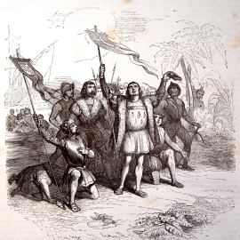  Ilustración del primer desembarco de Colón en América. -Flickr