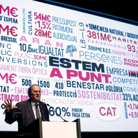 Torra, durant l'acte polític de JxCat al Born. EFE / QUIQUE GARCÍA.