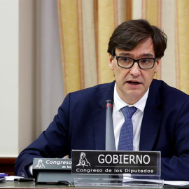 14/05/2020.- El ministro de Sanidad, Salvador Illa, durante su comparecencia este jueves en la Comisión correspondiente del Congreso. EFE/ Chema Moya