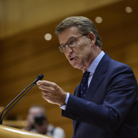  El presidente del Partido Popular, Alberto Núñez Feijóo, interviene durante un debate monográfico sobre la crisis energética y el contexto económico, en el Senado, a 6 de septiembre de 2022, en Madrid (España). -Jesús Hellín / Europa Press