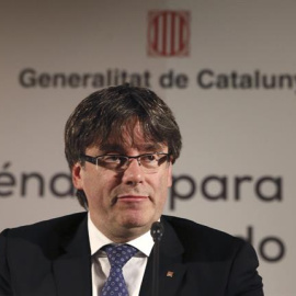 El president de la Generalitat, Carles Puigdemont, durant la seva conferència a Madrid