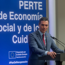  El presidente del Gobierno, Pedro Sánchez, clausura el acto de presentación del plan estratégico para la recuperación y transformación económica (PERTE) de Economía Social y de los Cuidados, en el Complejo de La Moncloa, a 27 de mayo de 2022, en M