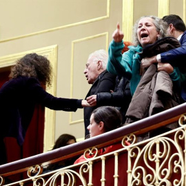 Miembros de la Plataforma de Afectados por la Hipoteca (PAH) que asistían como invitados al pleno del Congreso