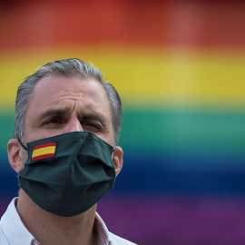 El secretario general de Vox, Javier Ortega Smith, durante el mitin celebrado este viernes en Xinzo de Limia, como parte de la campaña electoral para los comicios gallegos. EFE/Brais Lorenzo.