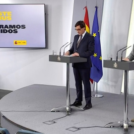 El director del Centre de coordinació d'alertes i emergències sanitàries, Fernando Simón, i el ministre de Sanitat, Salvador Illa. EFE.