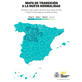 Mapa de las zonas que pasan a la fase 1./ Ministerio de Sanidad