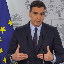 Pedro Sánchez en declaraciones en la Moncloa. EFE