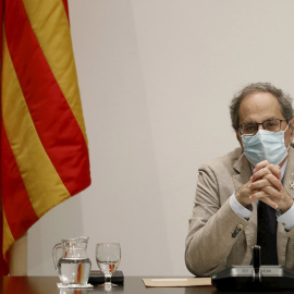 El presidente de la Generalitat, Quim Torra, durante la reunión semanal del gobierno de la Generalitat, este martes. EFE/Andreu Dalmau