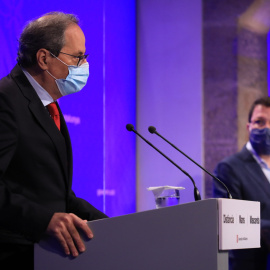 Compareixença del president Quim Torra i el vicepresident Pere Aragonès després que un jutge rebutgés l'enduriment de mesures de confinament al Segrià pel brot de coronavirus. Govern