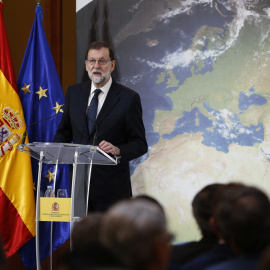 El presidente del Gobierno,Mariano Rajoy, durante su interevención en las jornadas sobre el Acuerdo de lucha contra el cambio climático de París. EFE/Chema Moya