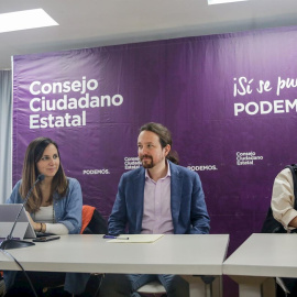El secretario general de Podemos, Pablo Iglesias, junto a los dirigentes Irene Montero, Ione Belarra y Pablo Echenique - RICARDO RUBIO - EUROPA PRESS - ARCHIVO