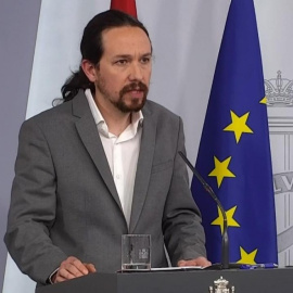 El vicepresident segon del Govern espanyol, Pablo Iglesias, en roda de premsa.