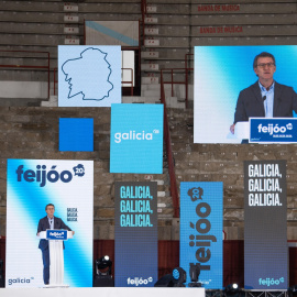 El presidente de la Xunta, Alberto Núñez Feijóo, en un mítin en Pontevedra.