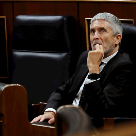 El ministro de Interior, Fernando Grande-Marlaska, durante la sesión de control al Ejecutivo que este miércoles se celebra en el Congreso. EFE/Chema Moya