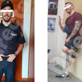  A la izquierda, el agente D. H. P durante su paso por la escuela de Policía de Ávila. En la imagen de la derecha se pueden apreciar los tatuajes que se realizó entre 2020 y 2021. -LA DIRECTA