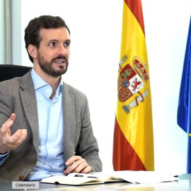 Pablo Casado en su reunión telemática con los presidentes autonómicos. EFE