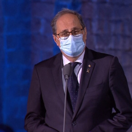 El president de la Generalitat, Quim Torra, encapçala l'acte d'homenatge a les víctimes de la Covid-19. TV3.